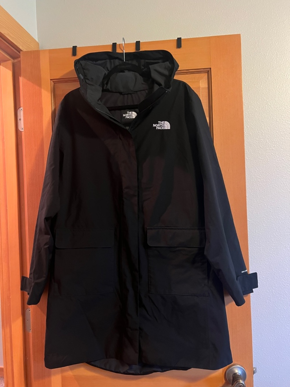 The North Face Black Hooded Trench Coat water repellent